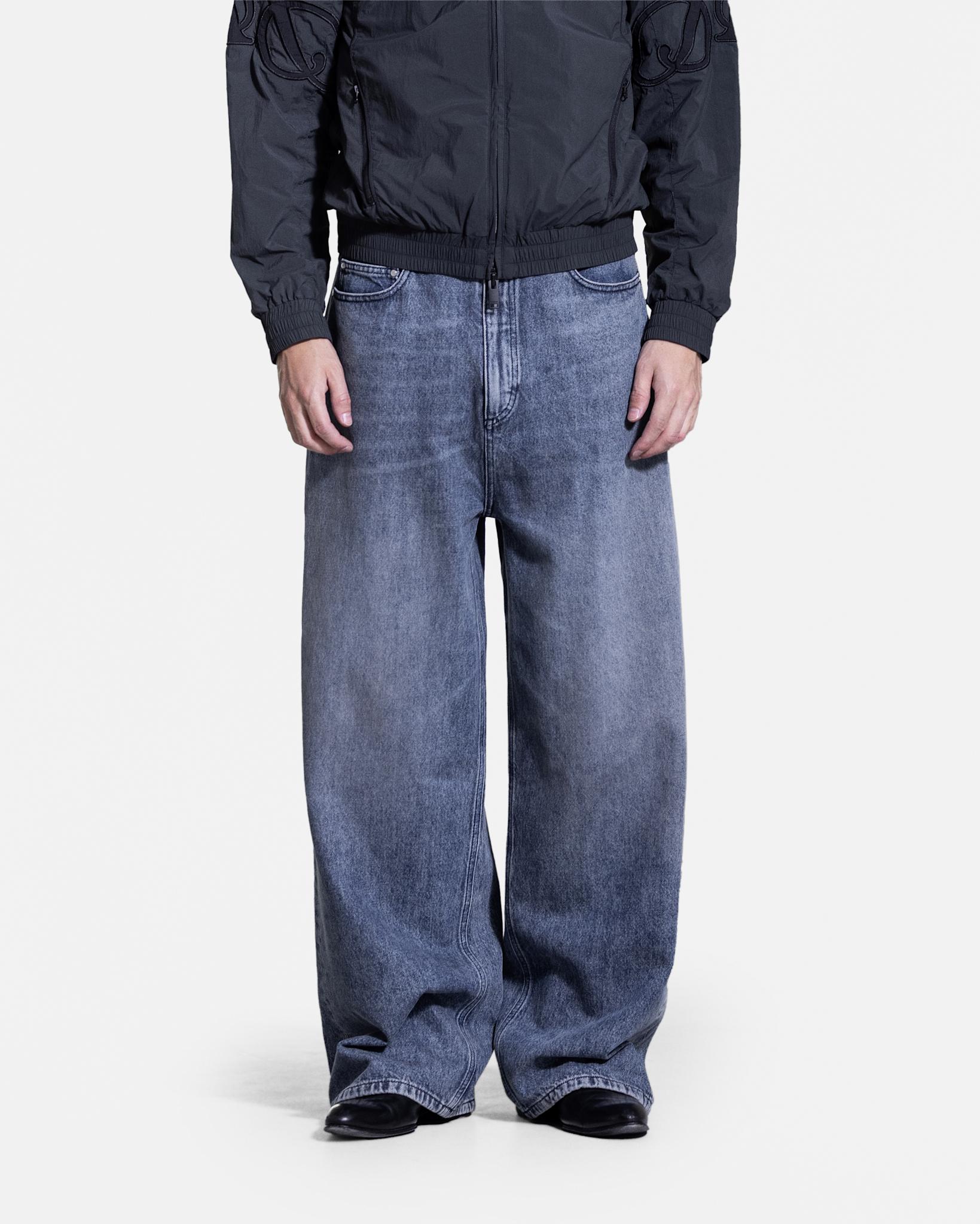 ★DNSR★ Back pocket dirty denim pants blue Blurry Carpenter/Double-knee Denim Pants (Stonewashed Light
