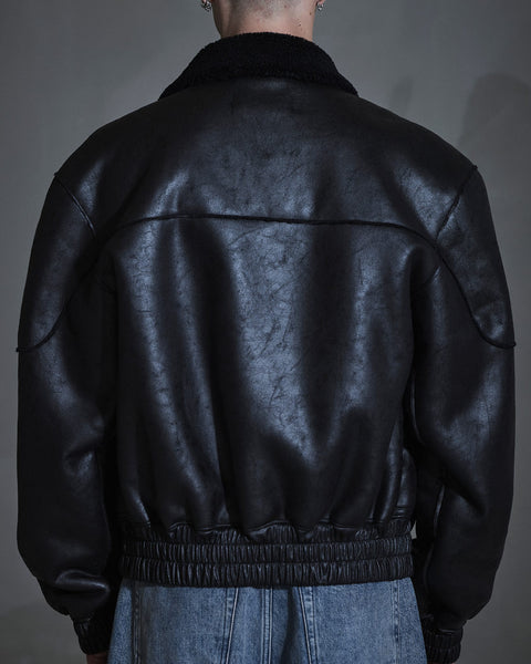 Faux Shearling Boxy Jacket - Black