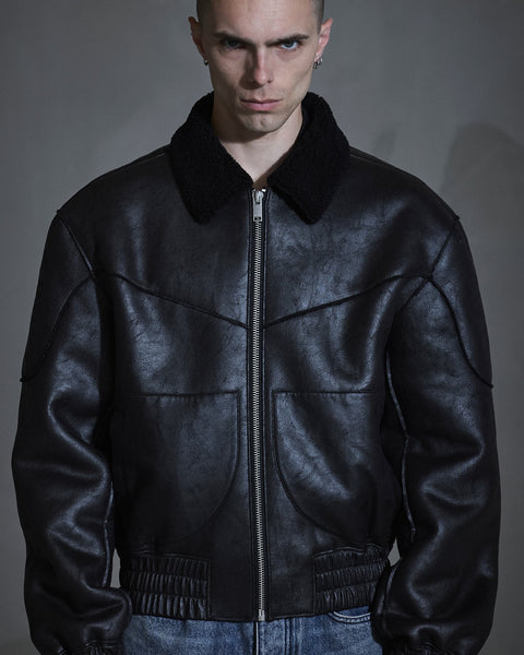 Faux Shearling Boxy Jacket - Black