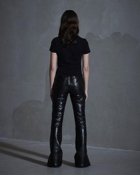 Faux Croc Trousers - Black