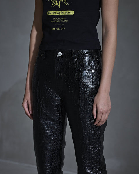 Faux Croc Trousers - Black