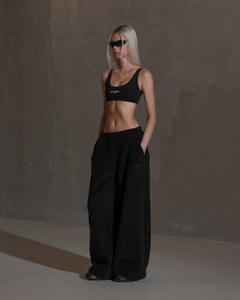 Fleece Wide Leg Trousers - Black