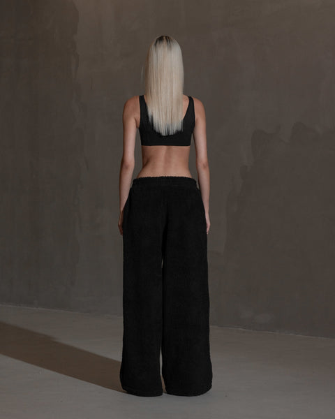 Fleece Wide Leg Trousers - Black