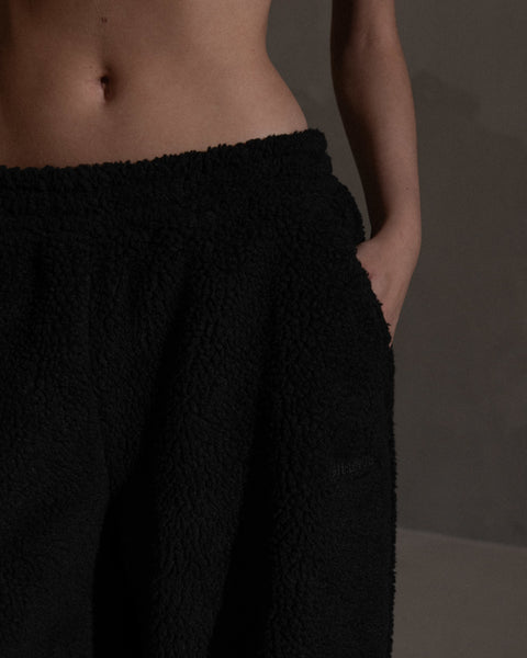 Fleece Wide Leg Trousers - Black