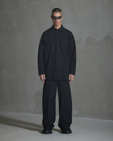 Oversized Cotton Twill LS Shirt - Anthracite Black
