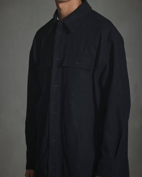 Oversized Cotton Twill LS Shirt - Anthracite Black