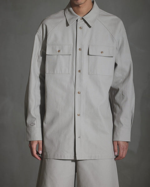 Oversized Cotton Twill LS Shirt - Warm Dark Grey