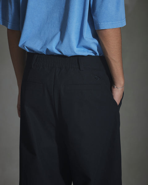 Wide-leg Cotton Trousers - Anthracite Black