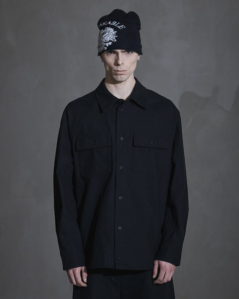 Oversized Cotton Twill LS Shirt - Anthracite Black