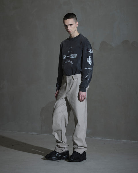 Straight Leg Canvas Trousers - Warm Light Grey