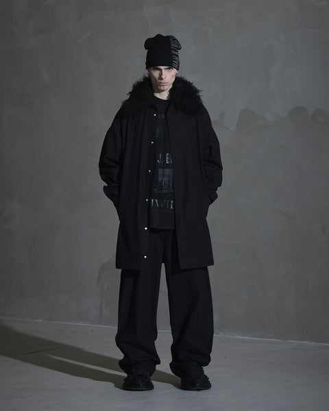 Faux Fur Collared Shirt - Black