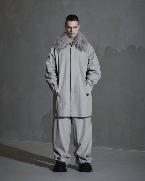 Faux Fur Collared Shirt - Rock Grey