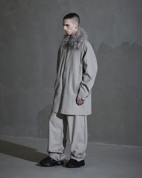 Faux Fur Collared Shirt - Rock Grey