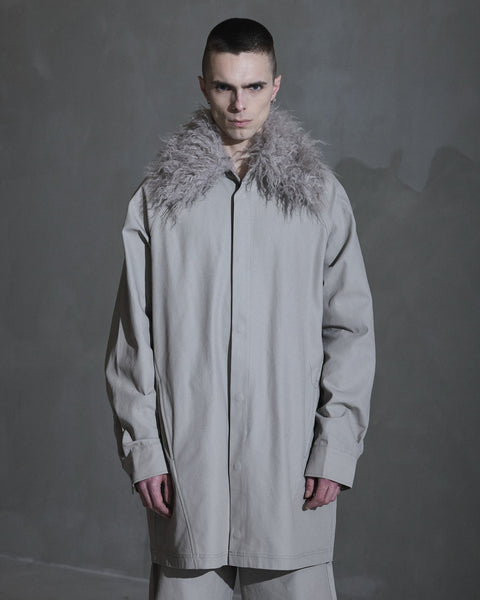 Faux Fur Collared Shirt - Rock Grey