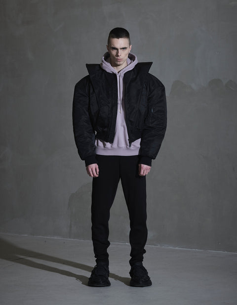 Collared Bomber Jacket - Black