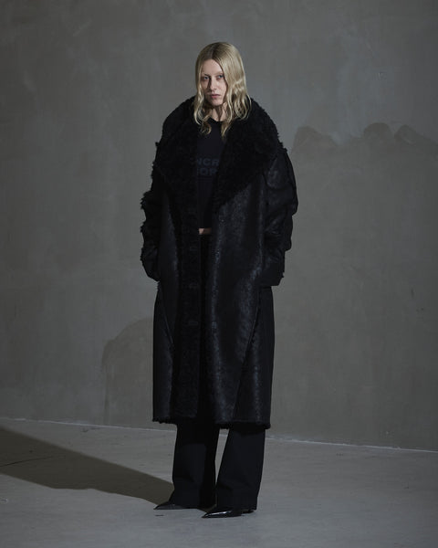 Faux Shearling Coat - Black