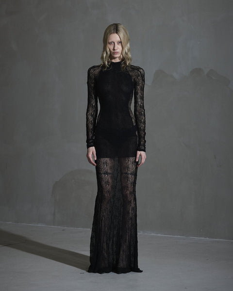 Floral Lace Maxi Dress - Black