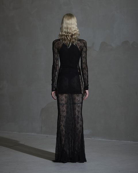 Floral Lace Maxi Dress - Black