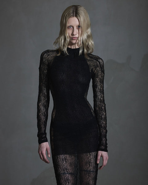 Floral Lace Maxi Dress - Black