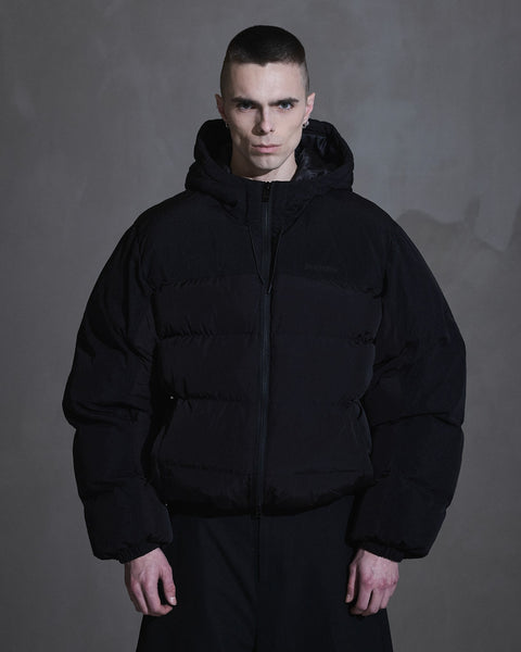 Hooded Puffer Jacket - Anthracite Black