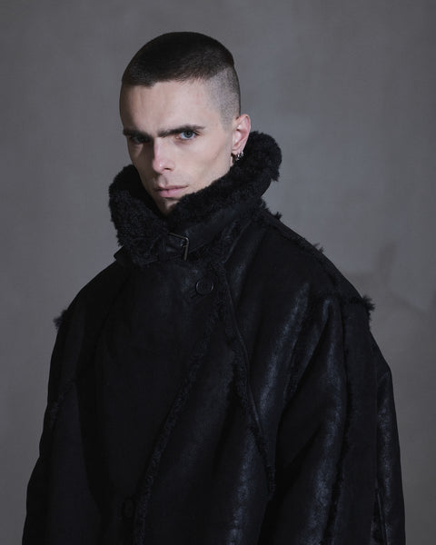 Faux Shearling Coat - Black