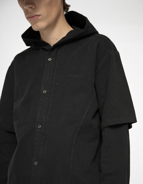 Washed Hooded Layered L/S Shirt