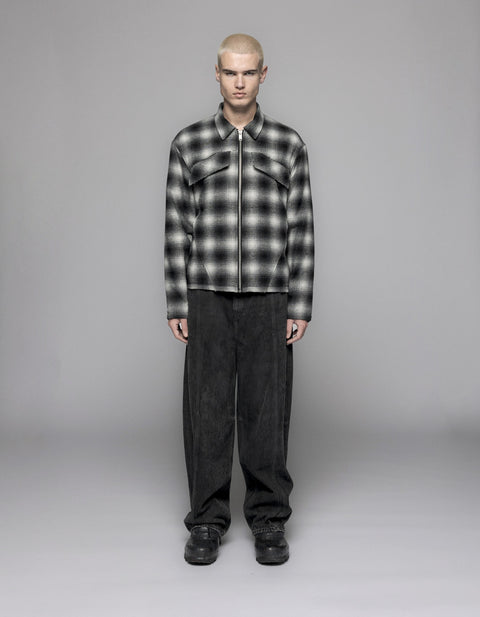 Padded Checked Overshirt - Dark Grey