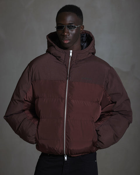 Hooded Puffer Jacket - Burgundy