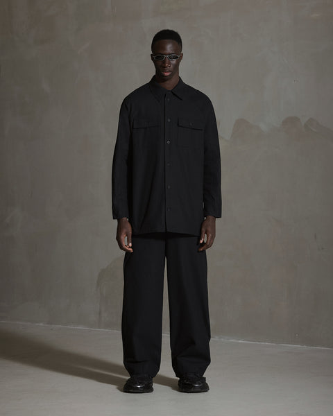 Oversized Cotton Twill LS Shirt - Anthracite Black