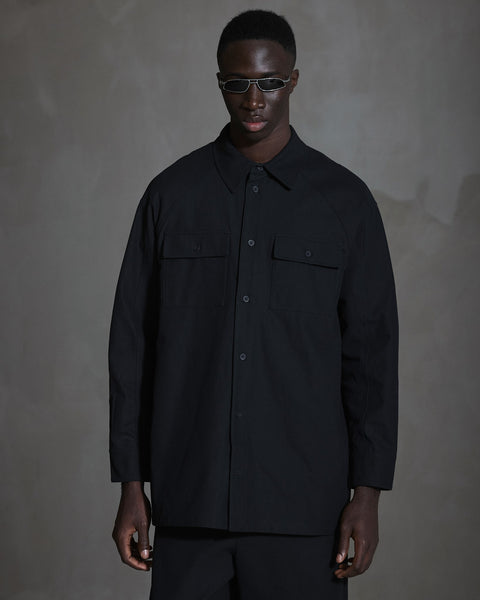 Oversized Cotton Twill LS Shirt - Anthracite Black