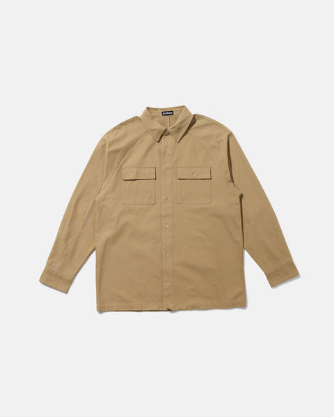 Oversized Cotton Twill LS Shirt - Khaki Beige
