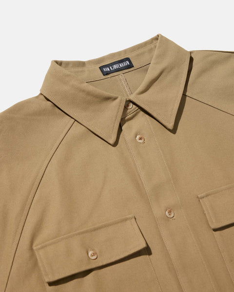 Oversized Cotton Twill LS Shirt - Khaki Beige