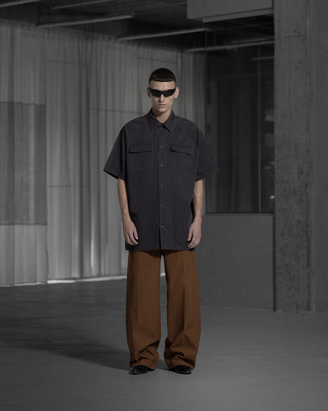 Wide-leg Cotton Trousers - Dark Brown