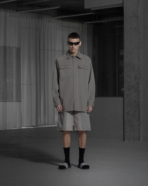Panelled Oversized Track Shorts - Stone Grey