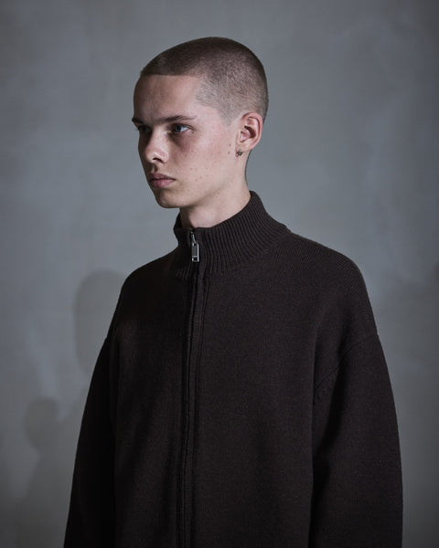 Diamond Detail Zip Cardigan - Dark Brown Diamond