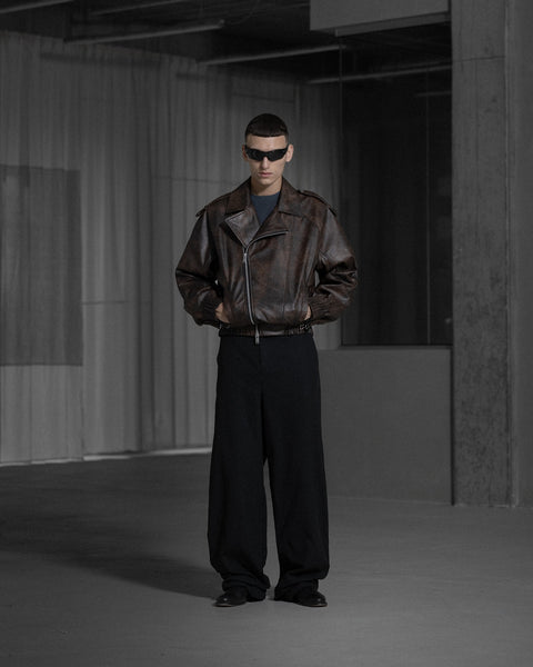Faux Leather Biker Jacket - Warm Brown