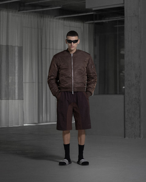 Padded Nylon Bomber - Warm Brown