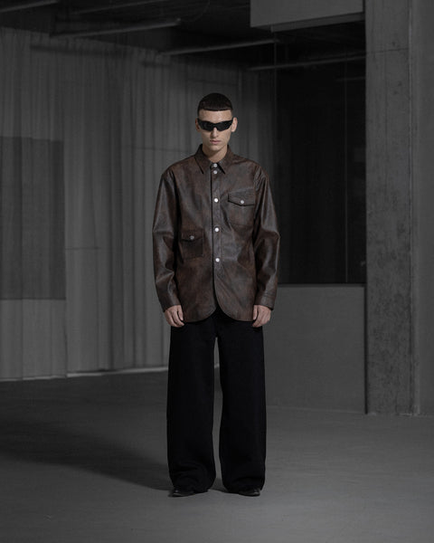 Army Shirt Faux Leather - Warm Brown
