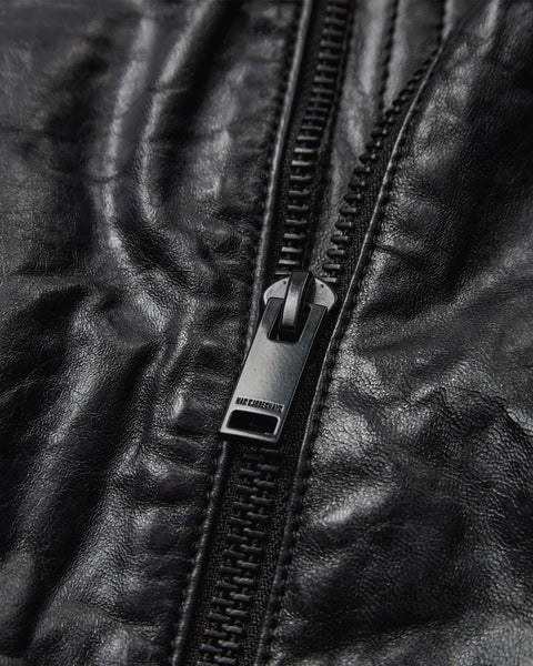 Crunch Leather Biker Jacket - Black