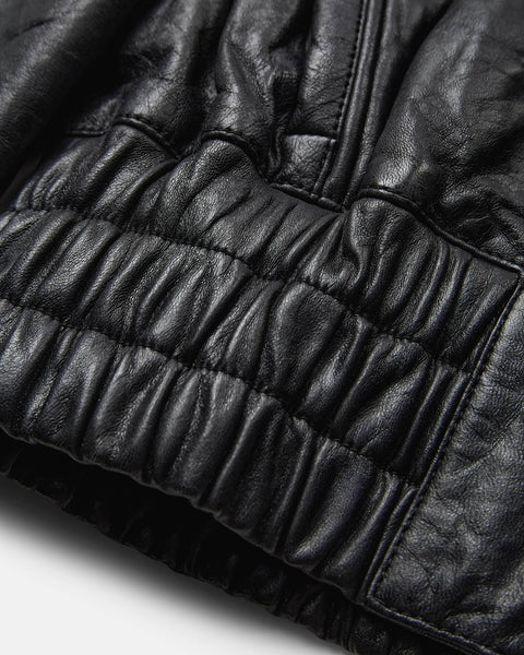 Crunch Leather Biker Jacket - Black