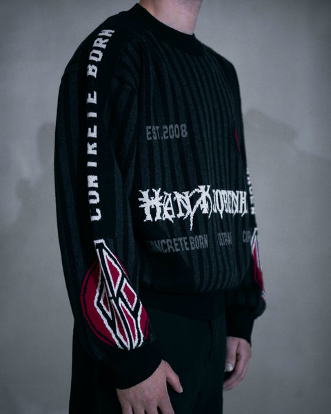 Football Knit Sweater - Black/grey