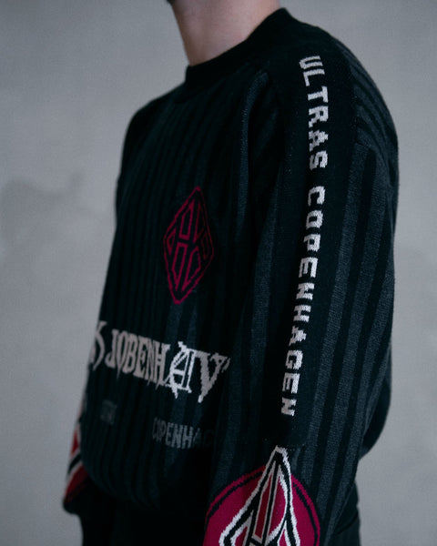 Football Knit Sweater - Black/grey