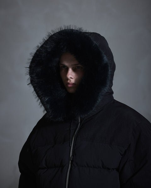 Hooded Puffer Jacket - Black