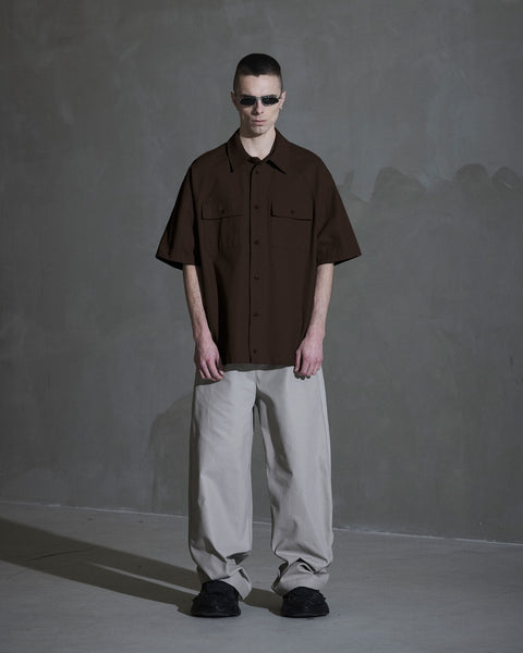 Oversized Cotton Twill SS Shirt - Brown
