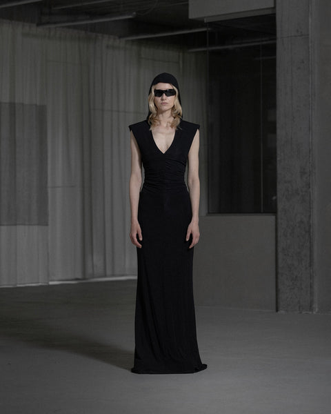 Heavy Crepe Jersey Hooded Dress - Anthracite Black