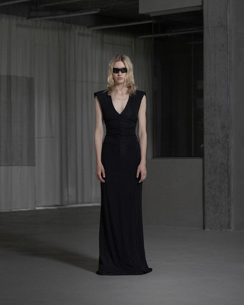 Heavy Crepe Jersey Hooded Dress - Anthracite Black