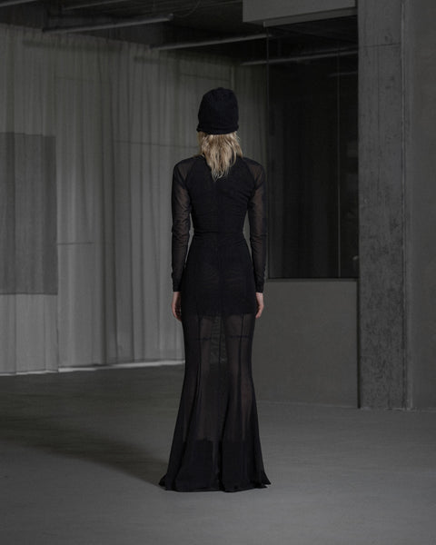 Draped Mesh Dress - Anthracite Black