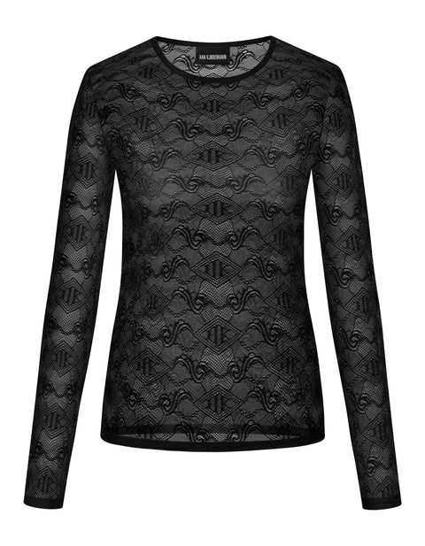 Lace Monogram Long Sleeve - Black