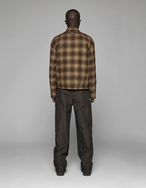 Padded Checked Overshirt - Dark brown