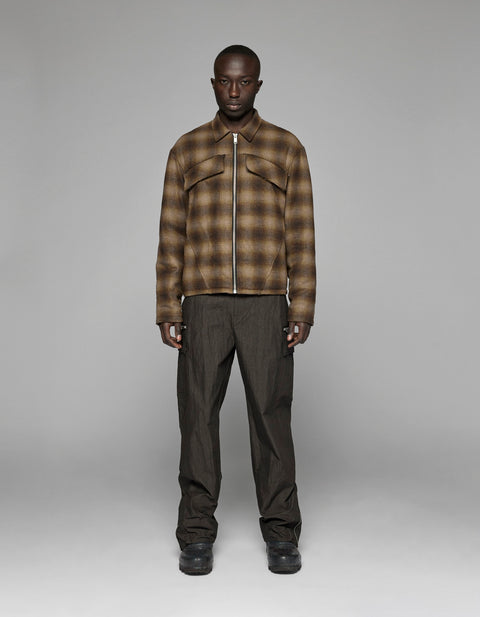 Padded Checked Overshirt - Dark brown